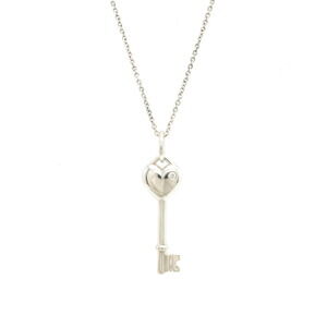 TIFFANY Co Heart Key Pendant Necklace Silver Rhinestones